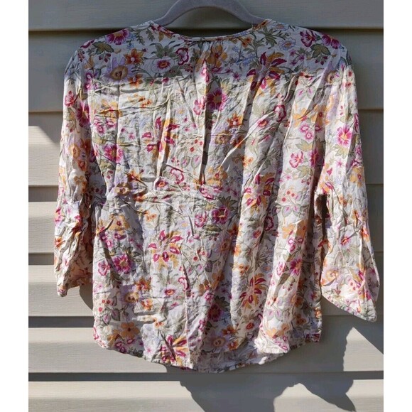 Marina Luna Womans Top Blouse Fall Floral Size Small S Thin Cream Yellow Autumn - Picture 2 of 10